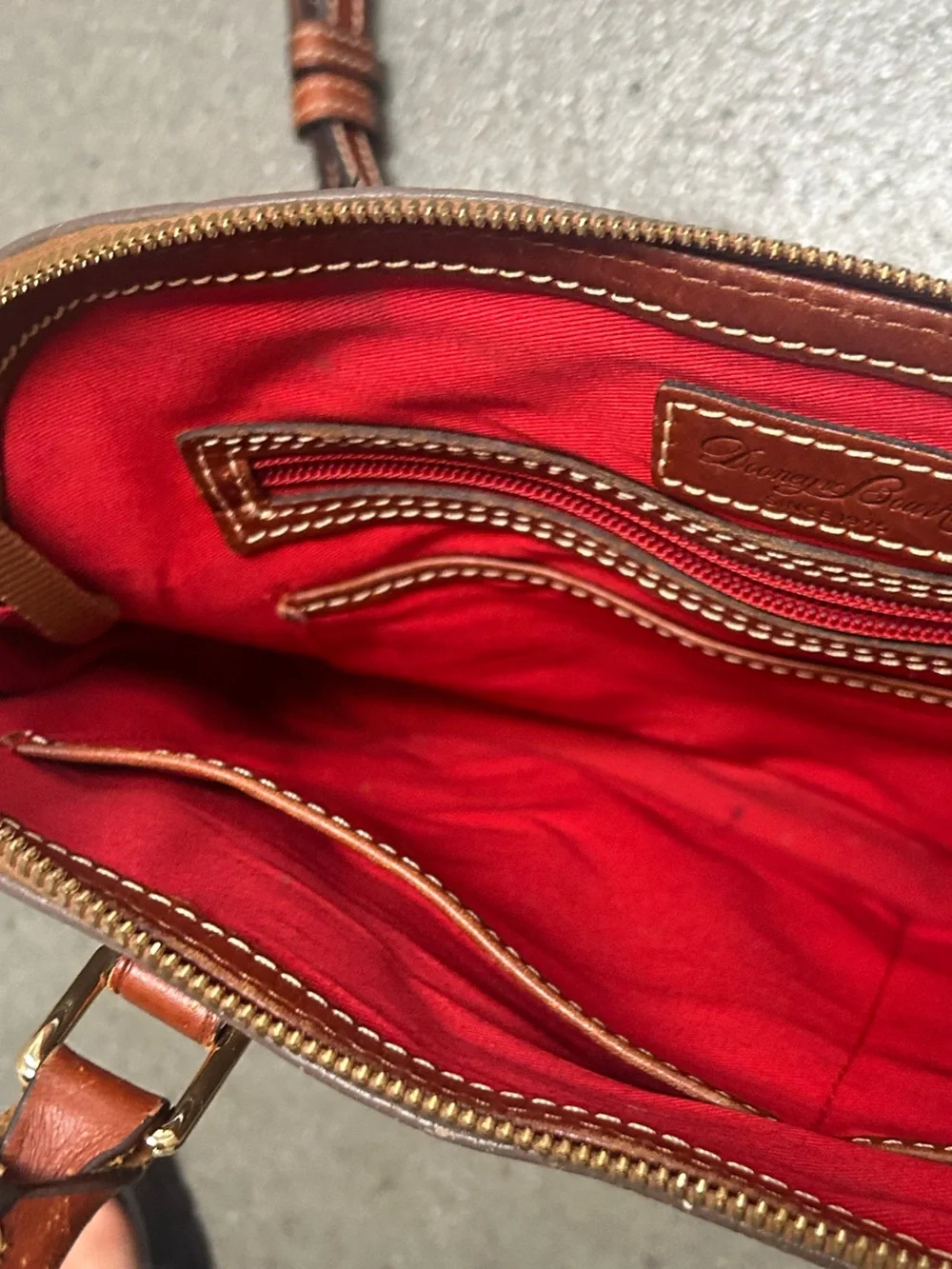 Dooney & Bourke Brown and Dark Gray Pebble Leather Satchel